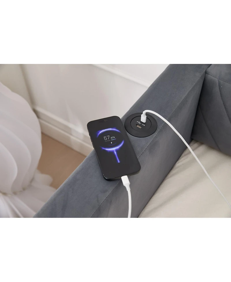 Streamdale Furniture Streamdale Twin Upholstered Daybed with Trundle, Usb, Side Pockets - Grey