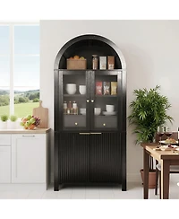 Streamdale Furniture Streamdale 71" Fluted Tall Arched Pantry Cabinet with Adjustable Shelves & Hidden Drawer, Black