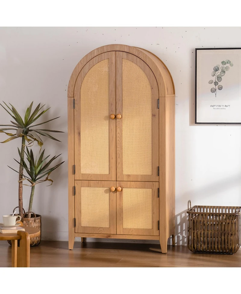 Streamdale Furniture Streamdale Arched Kitchen Pantry Cabinet, 63.39" Tall Rattan Storage Cabinet