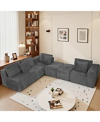 Streamdale Furniture Streamdale Modular U-Shaped 4-Seater Sofa, 132-inch, Reversible Chaise, Gray Corduroy