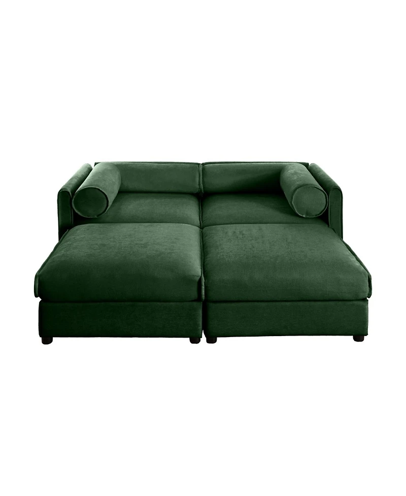 Streamdale Furniture Stylish Green Chenille 2-Seater Sofa with 2 Ottoman Storage Seats