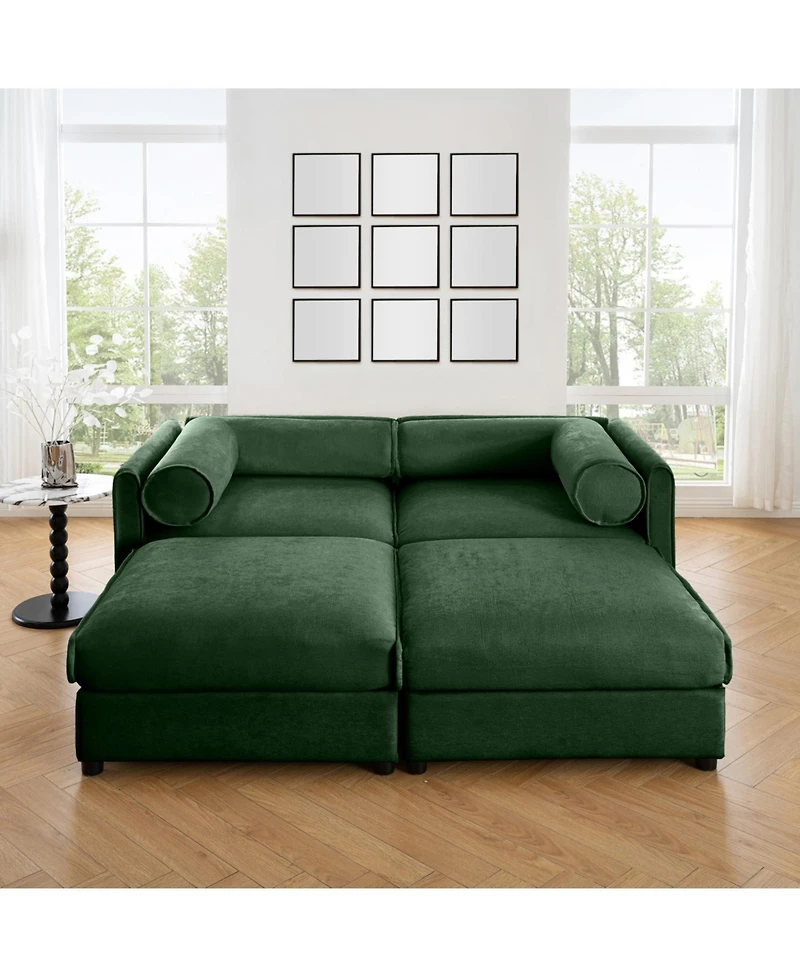 Streamdale Furniture Stylish Green Chenille 2-Seater Sofa with 2 Ottoman Storage Seats