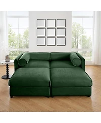 Streamdale Furniture Stylish Green Chenille 2-Seater Sofa with 2 Ottoman Storage Seats