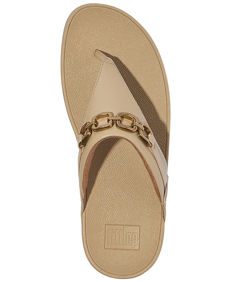 FitFlop Women's Lulu Square-Chain Leather Toe-Post Wedge Sandals