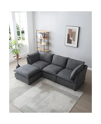 Streamdale Furniture Streamdale Modern Linen Sectional Sofa with Convertible Ottoman - Grey