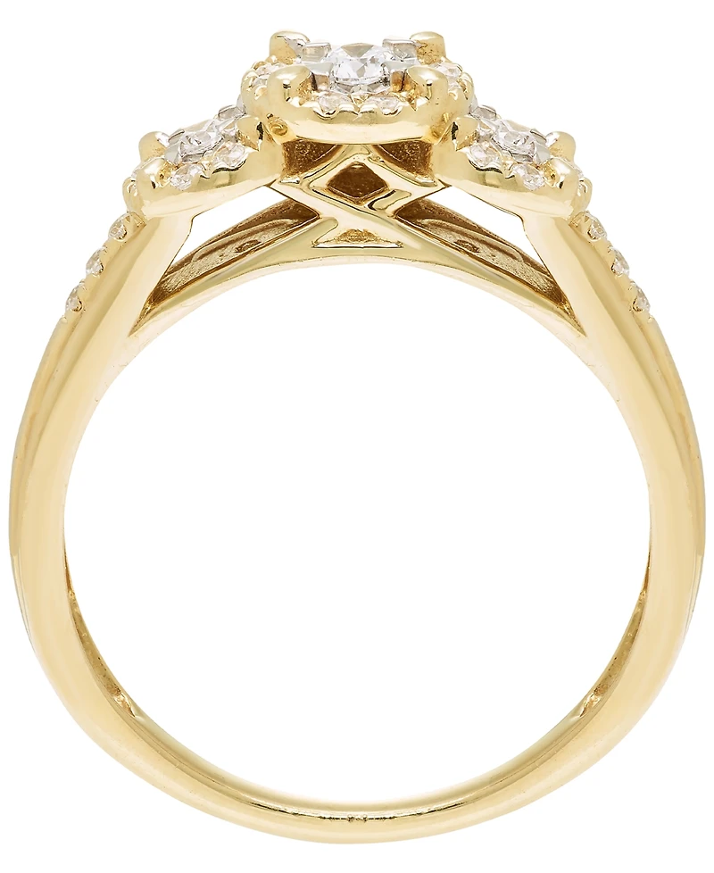 Macy's Diamond 3-Stone Halo Ring (1/4 ct. t.w.) in 10k Yellow Gold