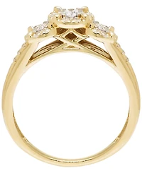 Macy's Diamond 3-Stone Halo Ring (1/4 ct. t.w.) in 10k Yellow Gold