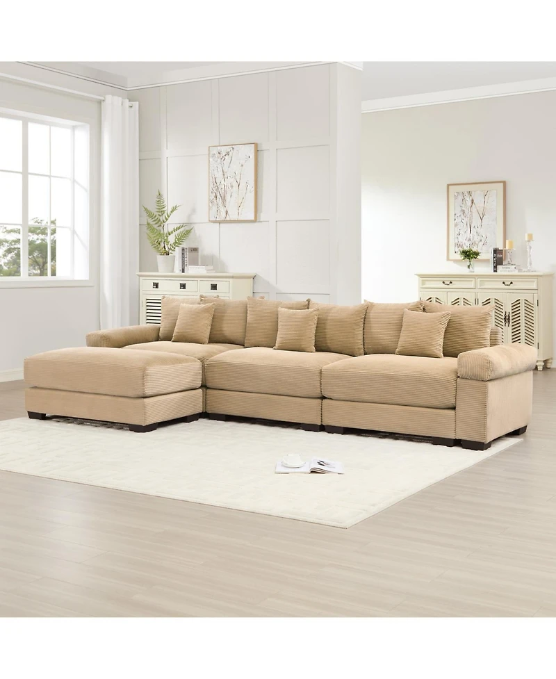 Streamdale Furniture Streamdale Camel 130" Oversized Cloud Modular L-Shape Sectional Couch with Ottoman & 9 Pillows