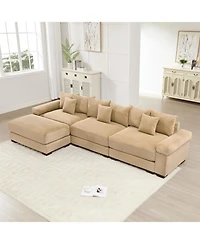 Streamdale Furniture Streamdale Camel 130" Oversized Cloud Modular L-Shape Sectional Couch with Ottoman & 9 Pillows