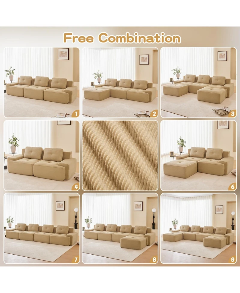 Streamdale Furniture Modern L-Shaped Corduroy Sectional Sofa with Movable Ottoman