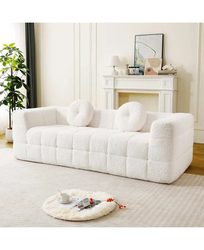 Streamdale Furniture Modern Boneless Couch with Two Throw Pillows, Checkered Fabric Sofa