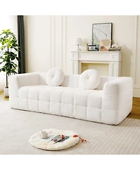 Streamdale Furniture Modern Boneless Couch with Two Throw Pillows, Checkered Fabric Sofa