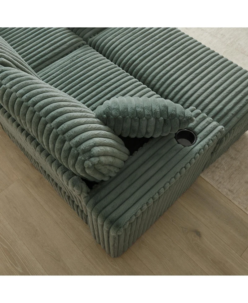 Streamdale Furniture Streamdale 84Inch Corduroy 3-Seater Sofa with Pillows, Ottomans, Storage & Cup Holders