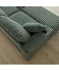 Streamdale Furniture Streamdale 84Inch Corduroy 3-Seater Sofa with Pillows, Ottomans, Storage & Cup Holders