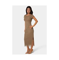 Bebe Women's Flocking Mesh T-Shirt Maxi Dress