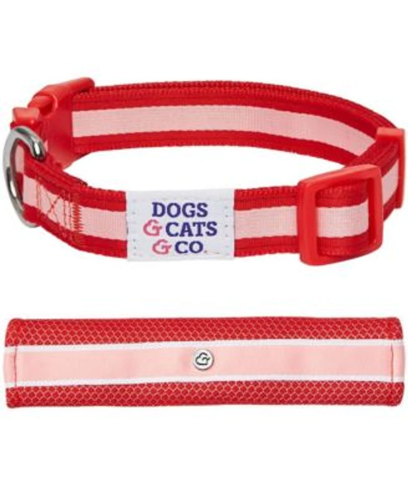 Dogs Cats Co. Striped Dog Collar With Removable Padded Comfort Cover In Red Pink Size Small