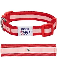 Dogs Cats Co. Striped Dog Collar With Removable Padded Comfort Cover In Red Pink Size Small