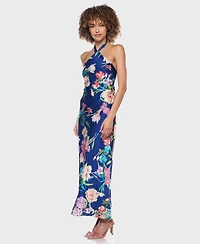 Alex & Sophia Women's Halter Tie-Back Long Dress