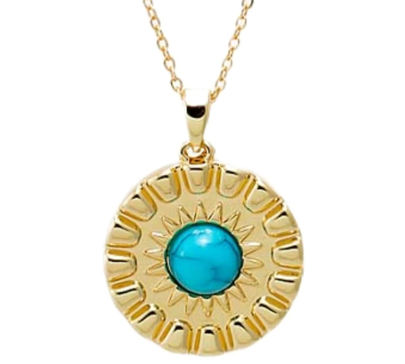 by Adina Eden Round Turquoise Stone Coin Necklace