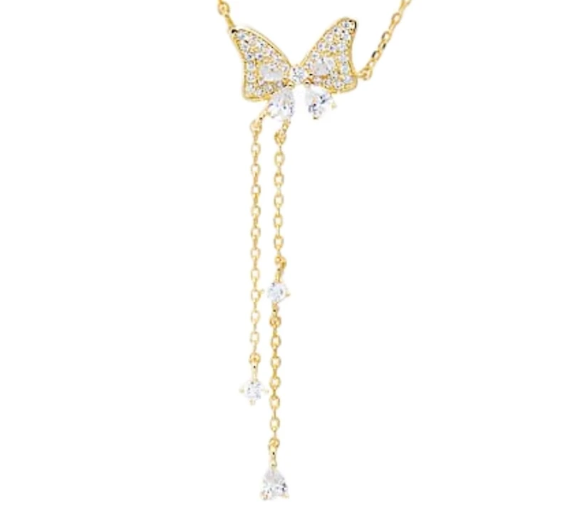 by Adina Eden Colored Pave Butterfly Cubic Zirconia Station Lariat Necklace
