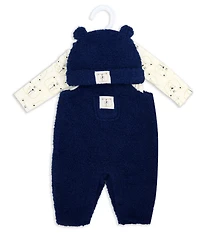 Baby Mode Boys' Bears Print Overall, Bodysuit and Cap, 3-Piece Set