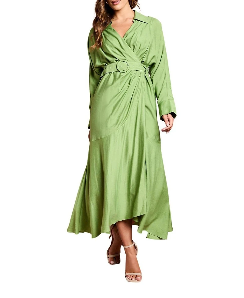 Coast Women's Twill Long Sleeve Wrap Dress With Belt