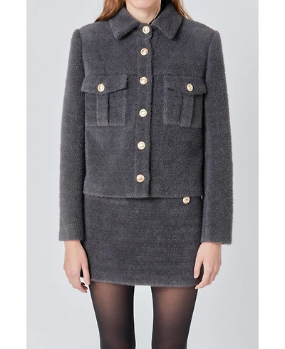 endless rose Women's Soft Brushed Buttoned Jacket