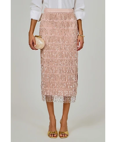 endless rose Women's Sequins Tassel Midi Skirt