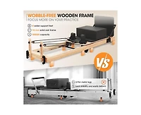 Mikolo Wooden Foldable Pilates Reformer Machine with Springs, Pilates Machines for Home Use and Studio, Pilates Equipment with Sitting Box