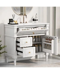 Casainc Bathroom Vanity with Ceramic Sink Flip Drawer Adjustable Shelf