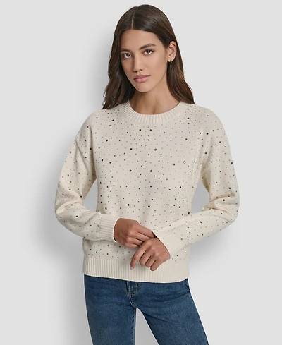 Dkny Jeans Women's Rhinestone Embellished Crewneck Sweater