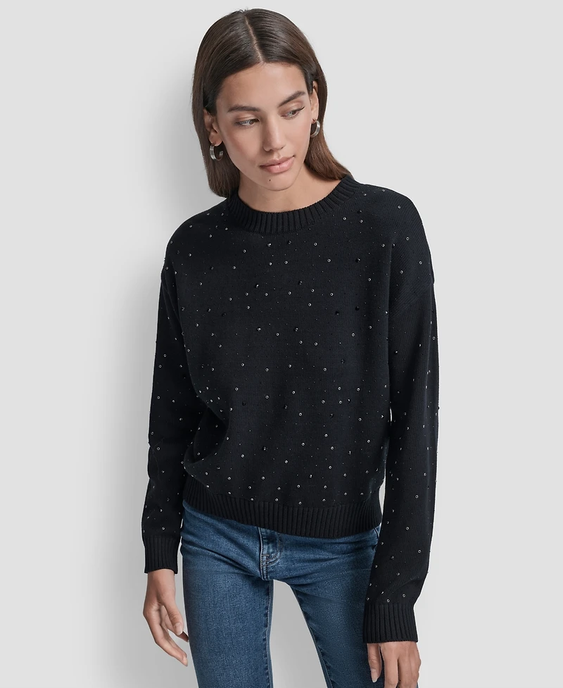 Dkny Jeans Women's Rhinestone Embellished Crewneck Sweater