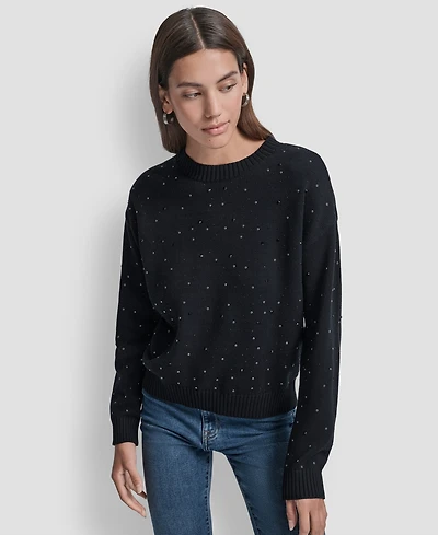 Dkny Jeans Women's Rhinestone Embellished Crewneck Sweater