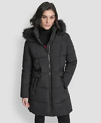 Dkny Women's Hooded Zipper Puffer Coat