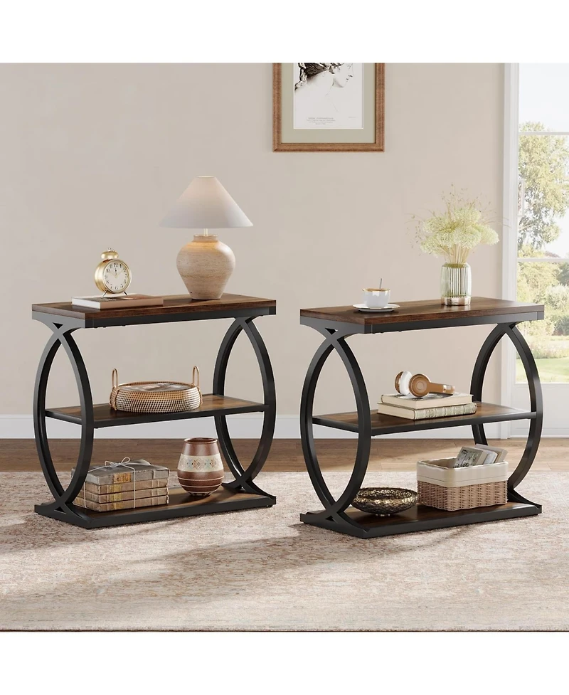 Tribesigns End Table Set of 2, Narrow 3-Tier End Table for Living Room, Industrial Wooden Side Table