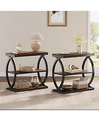 Tribesigns End Table Set of 2, Narrow 3-Tier End Table for Living Room, Industrial Wooden Side Table