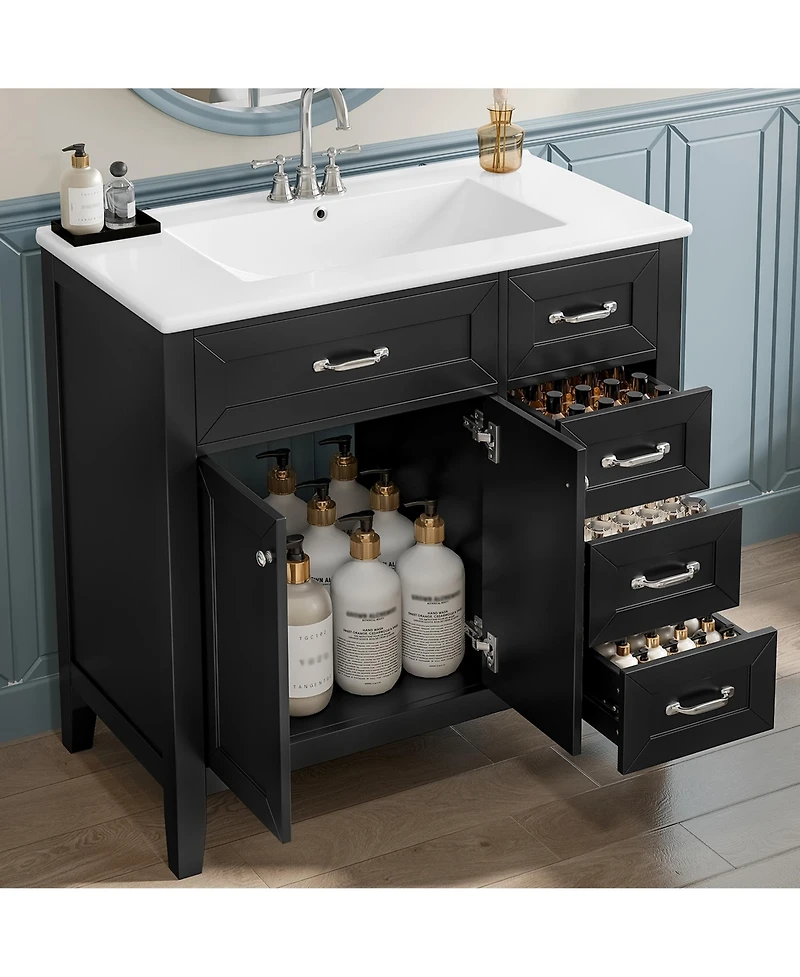 Casainc 36" Bathroom Vanity with Sink Combo, Cabinet with Drawers, Solid Frame and Mdf Board