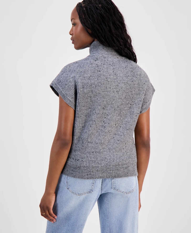 And Now This Petite Zip-Up Cap-Sleeve Sweater