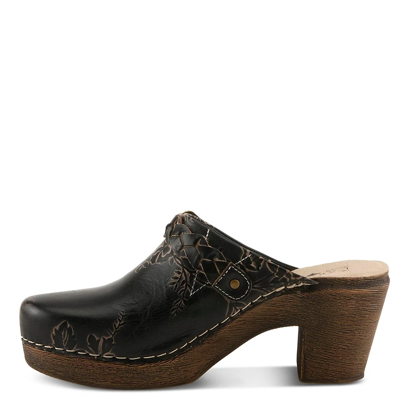 L'Artiste Calliroe Open-Back Clogs | Hand-Painted Leather Slip-On With Floral Details