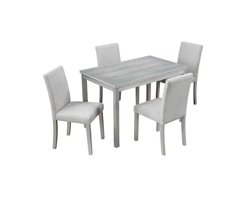 sumyeg 5-Piece Crystal Accent Wood Dining Set with Rectangular Kitchen Table and 4 Upholstered Chairs
