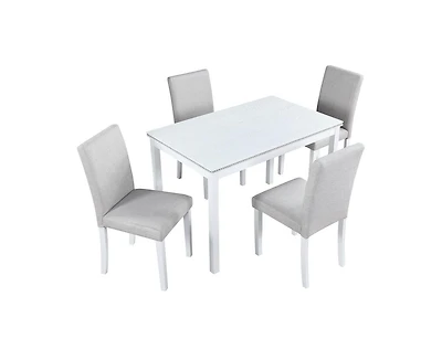 sumyeg 5-Piece Crystal Accent Wood Dining Set with Rectangular Kitchen Table and 4 Upholstered Chairs