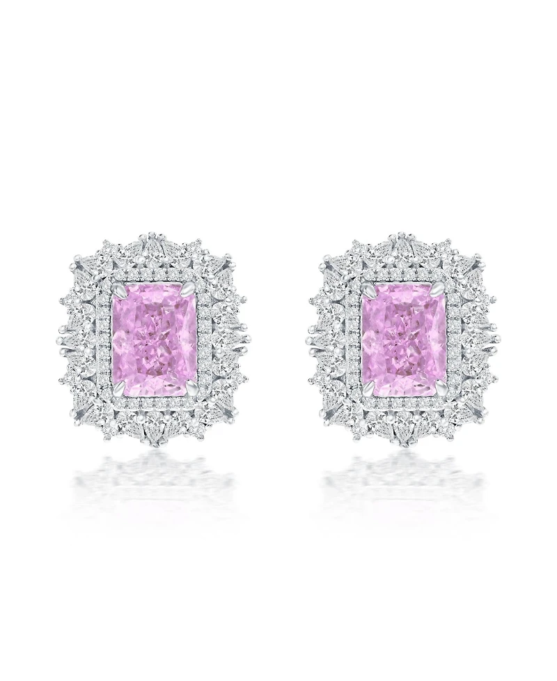 Suzy Levian New York Gala Collection Sterling Silver Multi-Cut Cluster Halo Firework-Cut Cubic Zirconia Stud Earrings