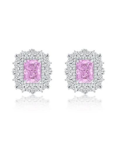 Suzy Levian New York Gala Collection Sterling Silver Multi-Cut Cluster Halo Firework-Cut Cubic Zirconia Stud Earrings