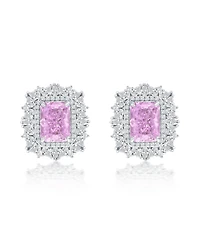Suzy Levian New York Gala Collection Sterling Silver Multi-Cut Cluster Halo Firework-Cut Cubic Zirconia Stud Earrings