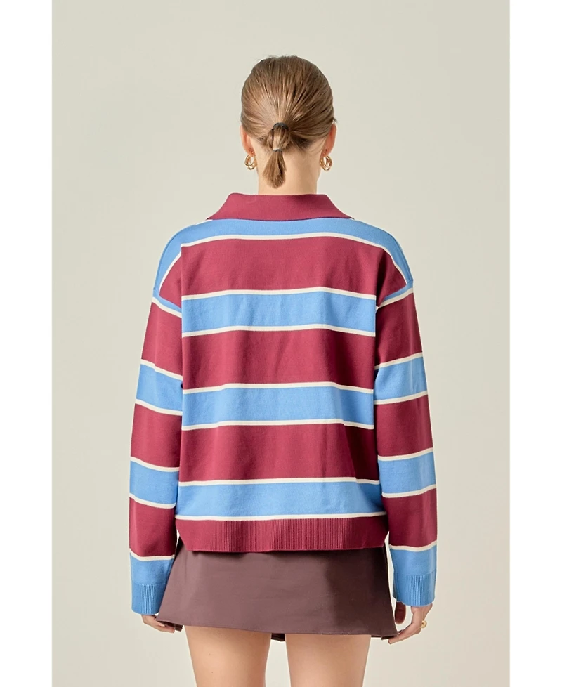 English Factory Women's Striped Polo Knit Shirt