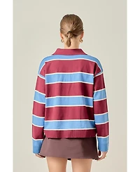 English Factory Women's Striped Polo Knit Shirt