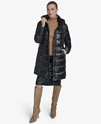 Halston Women's Stand Collar Belted Puffer Coat