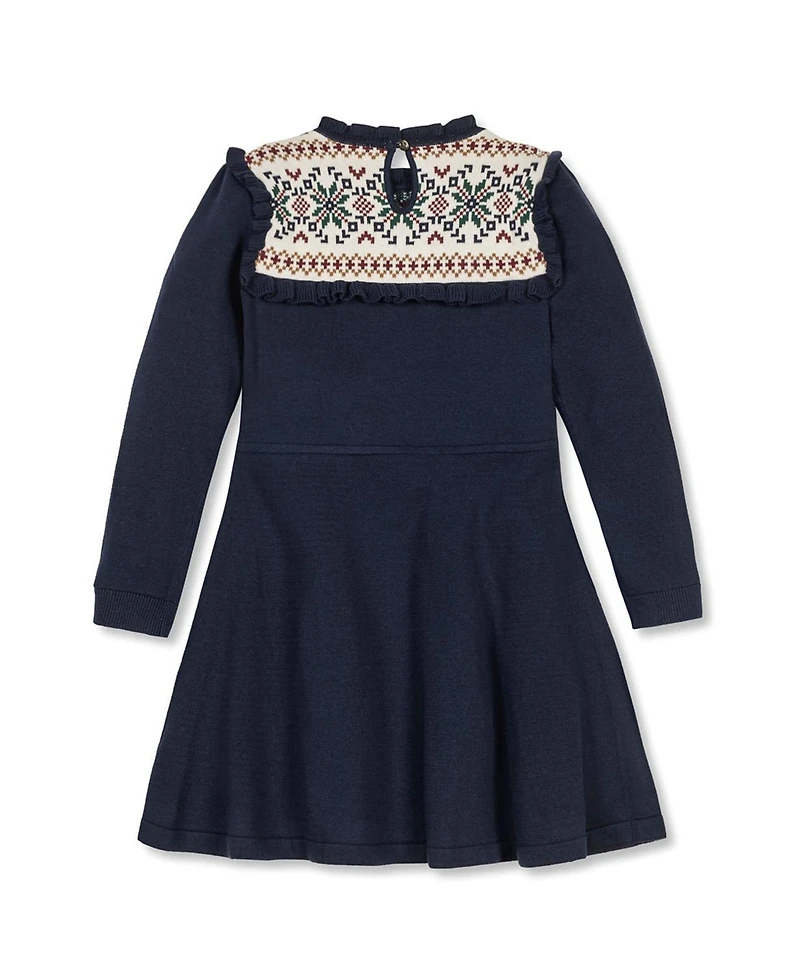 Hope & Henry Baby Girls Organic Ruffle Collar Fair Isle Yoke Sweater Dress