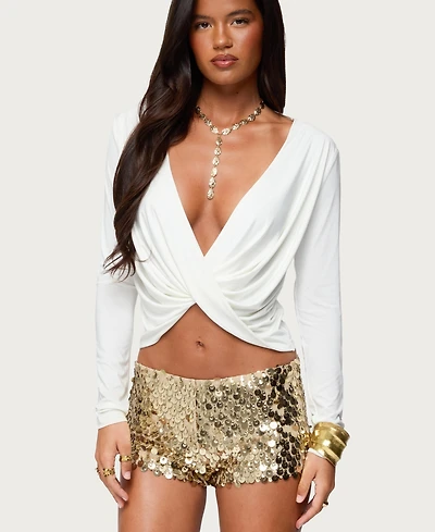 Edikted Women's Twisted V Neck Long Sleeve Top