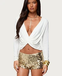 Edikted Women's Twisted V Neck Long Sleeve Top